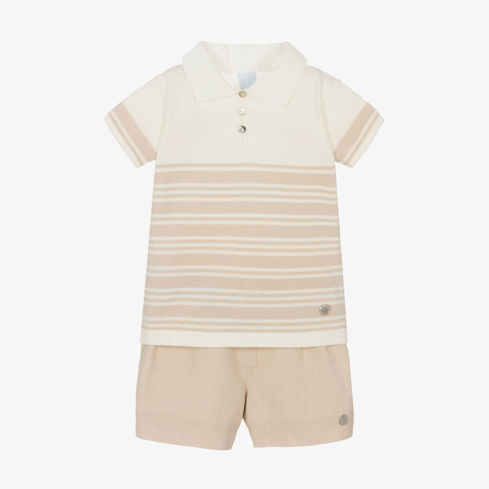 Artesanía Granlei - Boys Beige Stripe Cotton Shorts Set | Childrensalon