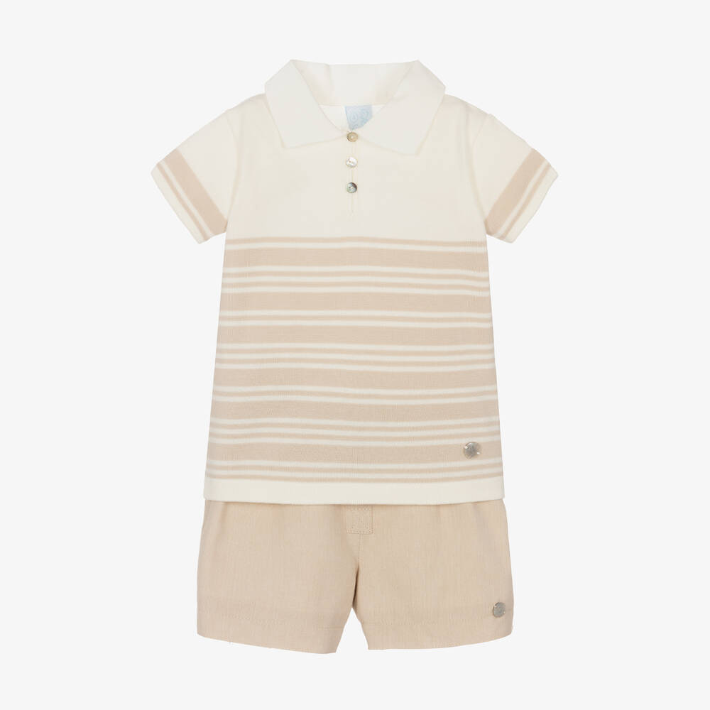 Artesanía Granlei-Boys Beige Stripe Cotton Shorts Set | Childrensalon Outlet