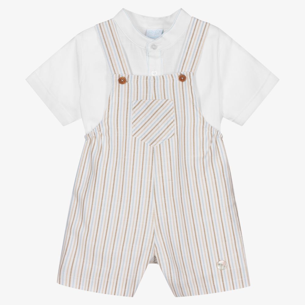 Artesanía Granlei - Boys Beige Stripe Dungaree Set | Childrensalon