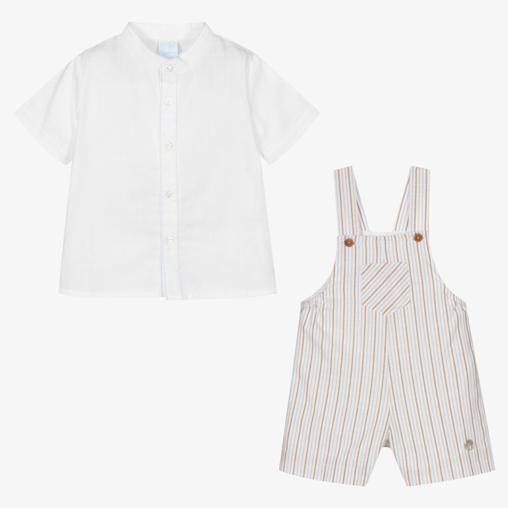 Artesanía Granlei-طقم دانغريز أطفال ولادي قطن مقلم لون بيج وأبيض | Childrensalon Outlet