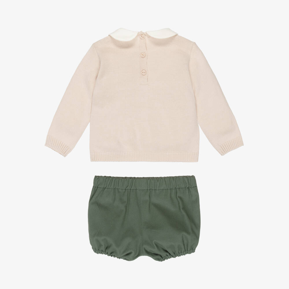 Artesanía Granlei-Boys Beige Sweater & Green Cotton Shorts Set | Childrensalon Outlet