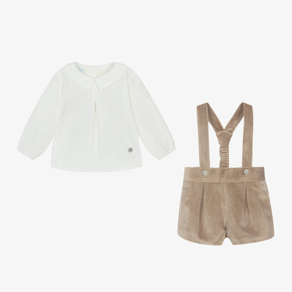Artesanía Granlei-Boys Beige Velour Short Set | Childrensalon Outlet