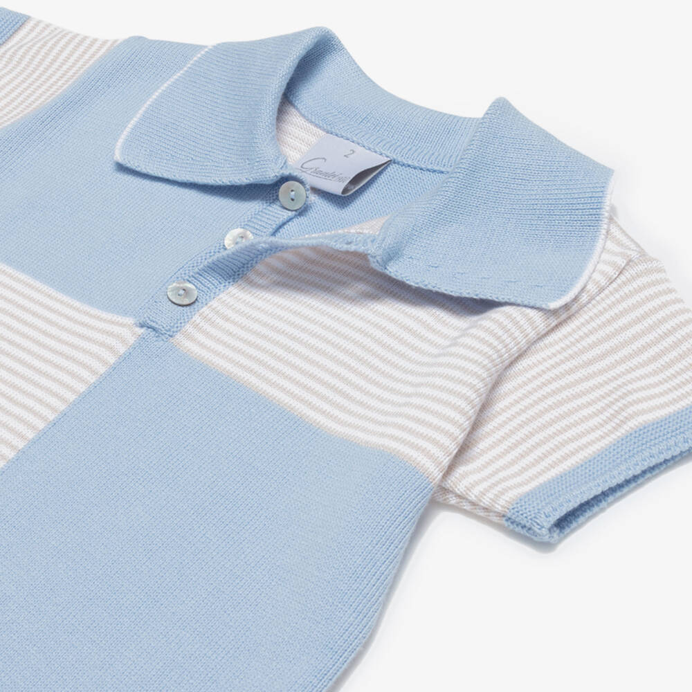 Artesanía Granlei-Boys Blue & Beige Knitted Polo Shirt & Shorts Set | Childrensalon Outlet