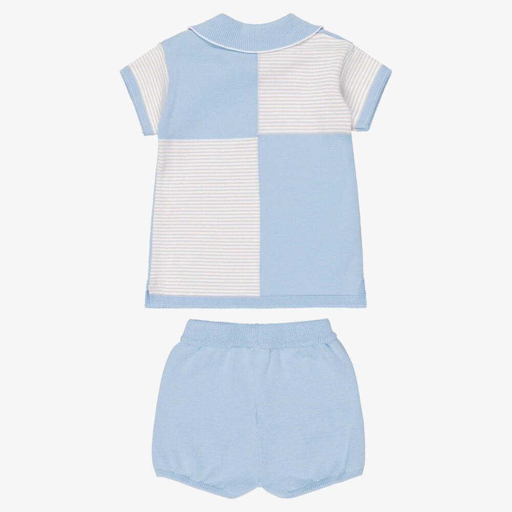 Artesanía Granlei-Boys Blue & Beige Knitted Polo Shirt & Shorts Set | Childrensalon Outlet