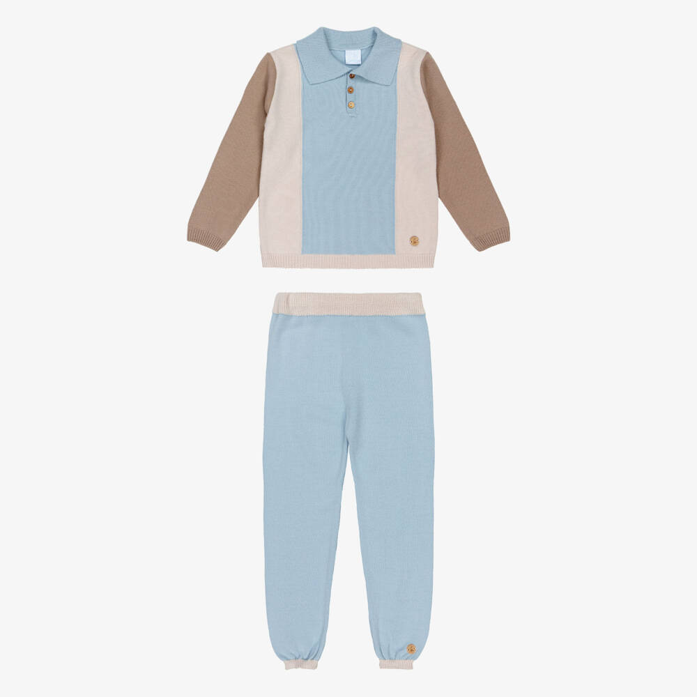 Artesanía Granlei-Boys Blue & Beige Knitted Sweater & Trouser Set | Childrensalon Outlet