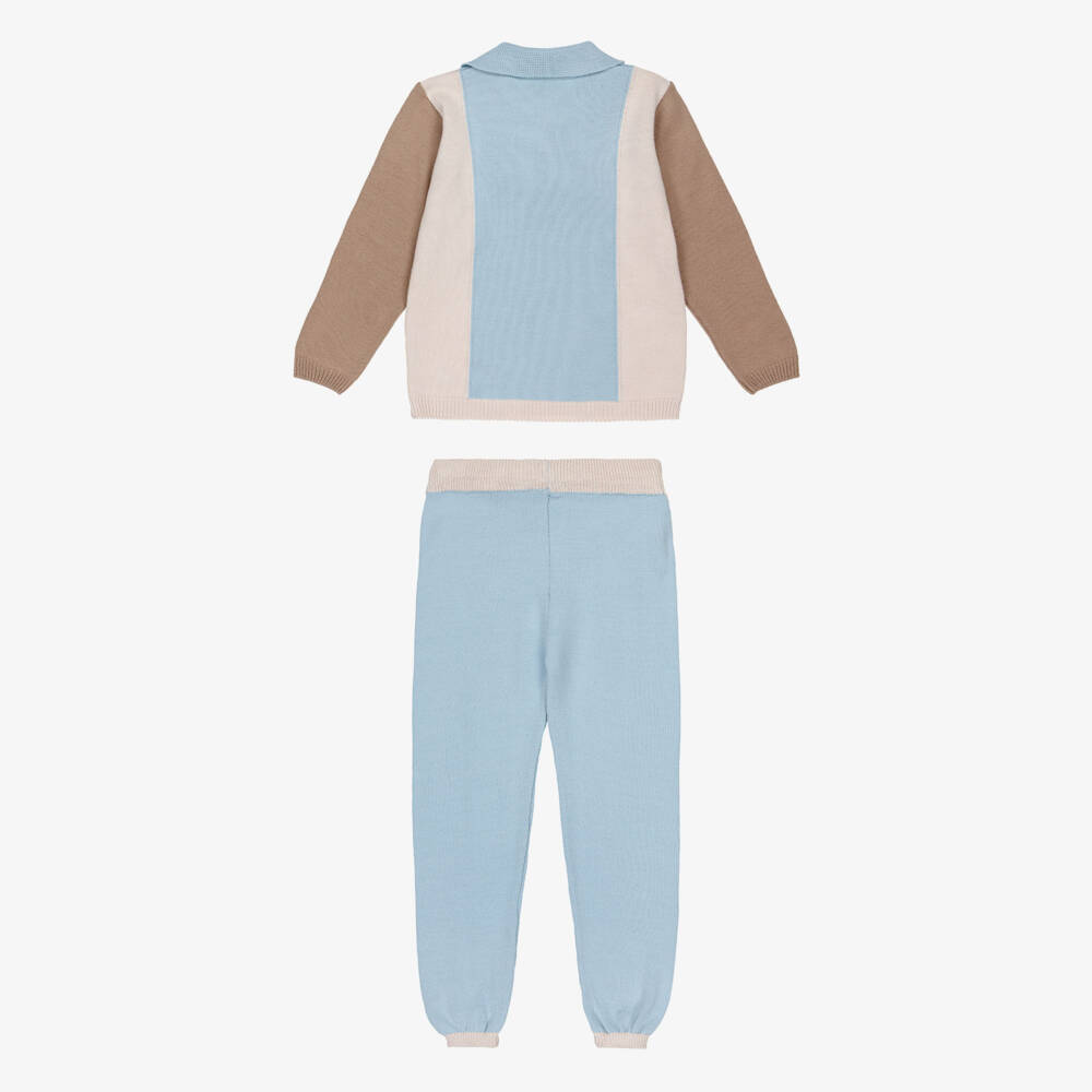 Artesanía Granlei-Boys Blue & Beige Knitted Sweater & Trouser Set | Childrensalon Outlet