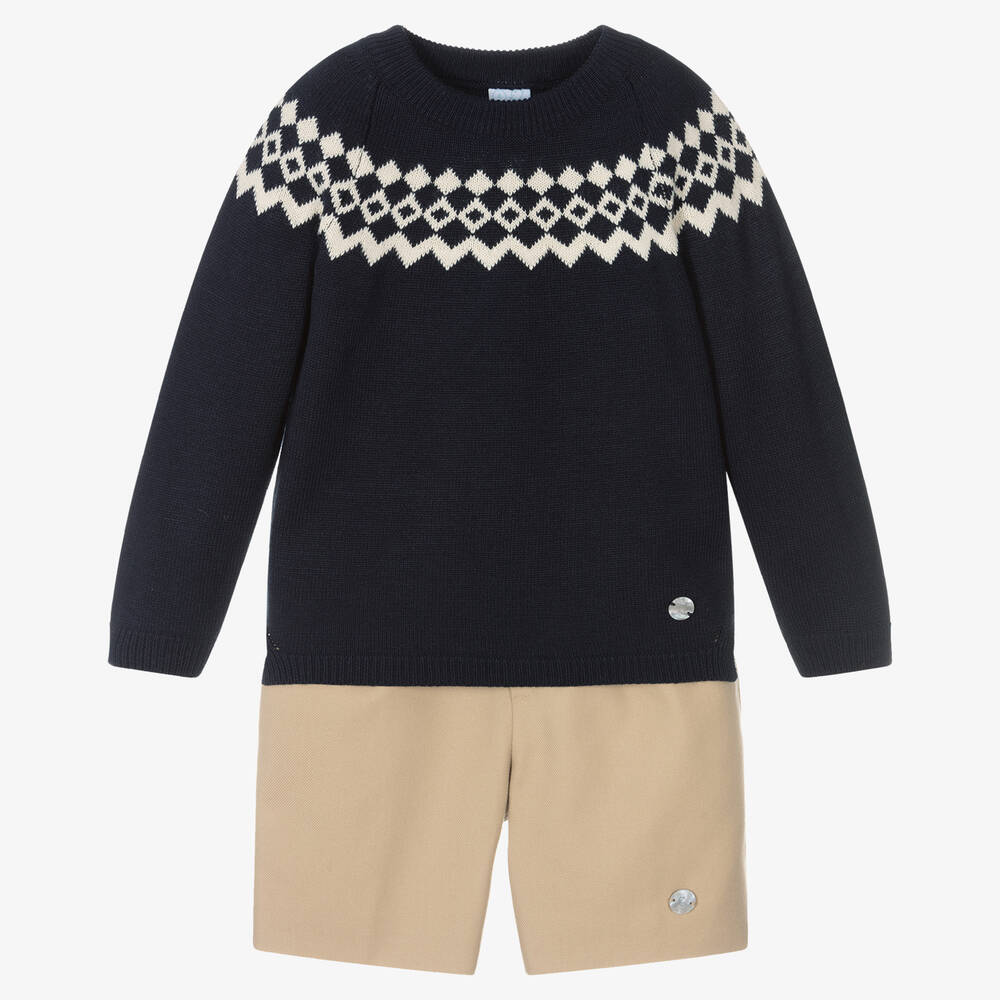Artesanía Granlei - Синий свитер и бежевые шорты для мальчиков | Childrensalon
