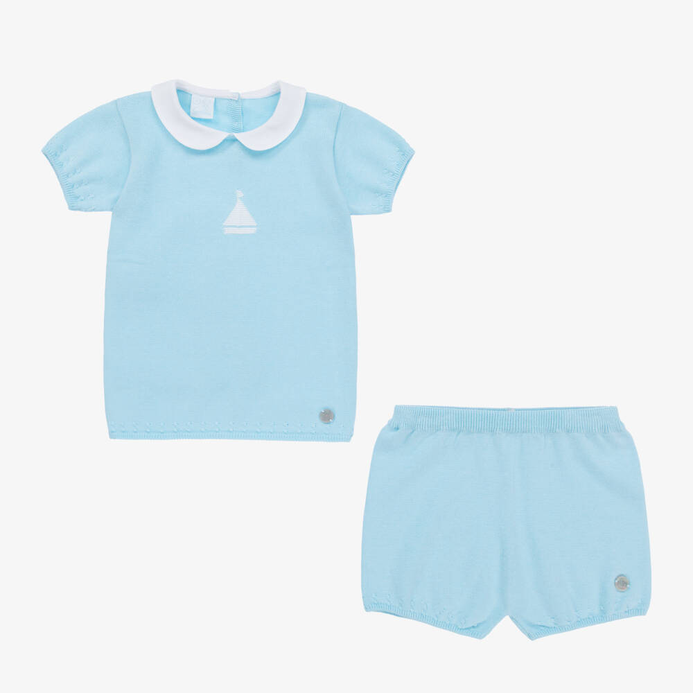 Artesanía Granlei-Boys Blue Boat Cotton Shorts Set | Childrensalon Outlet