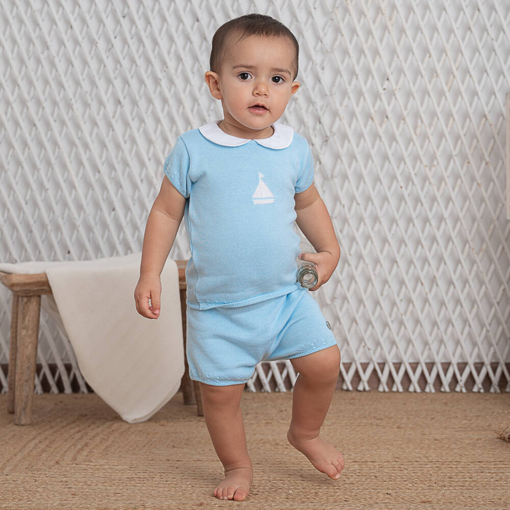 Artesanía Granlei-Boys Blue Boat Cotton Shorts Set | Childrensalon Outlet