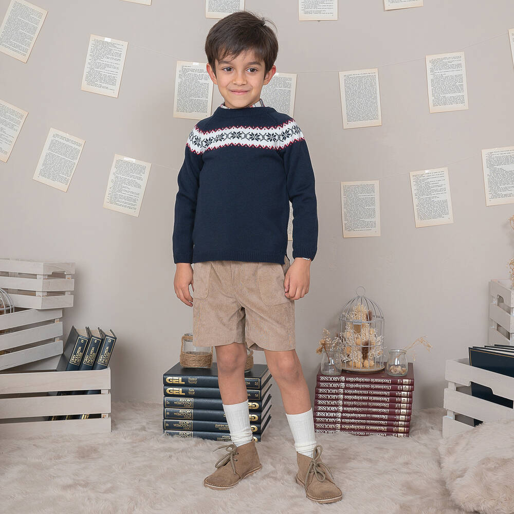 ارتيزانيا  غرانلي-طقم شورت أكريليك وقطن كوردروي لون كحلي وبني | Childrensalon Outlet