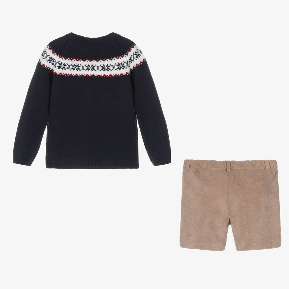 ارتيزانيا  غرانلي-طقم شورت أكريليك وقطن كوردروي لون كحلي وبني | Childrensalon Outlet