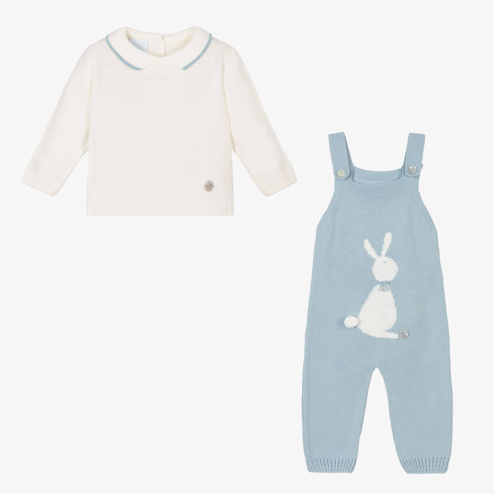 Artesanía Granlei-Boys Blue Bunny Knit Dungaree Set | Childrensalon Outlet