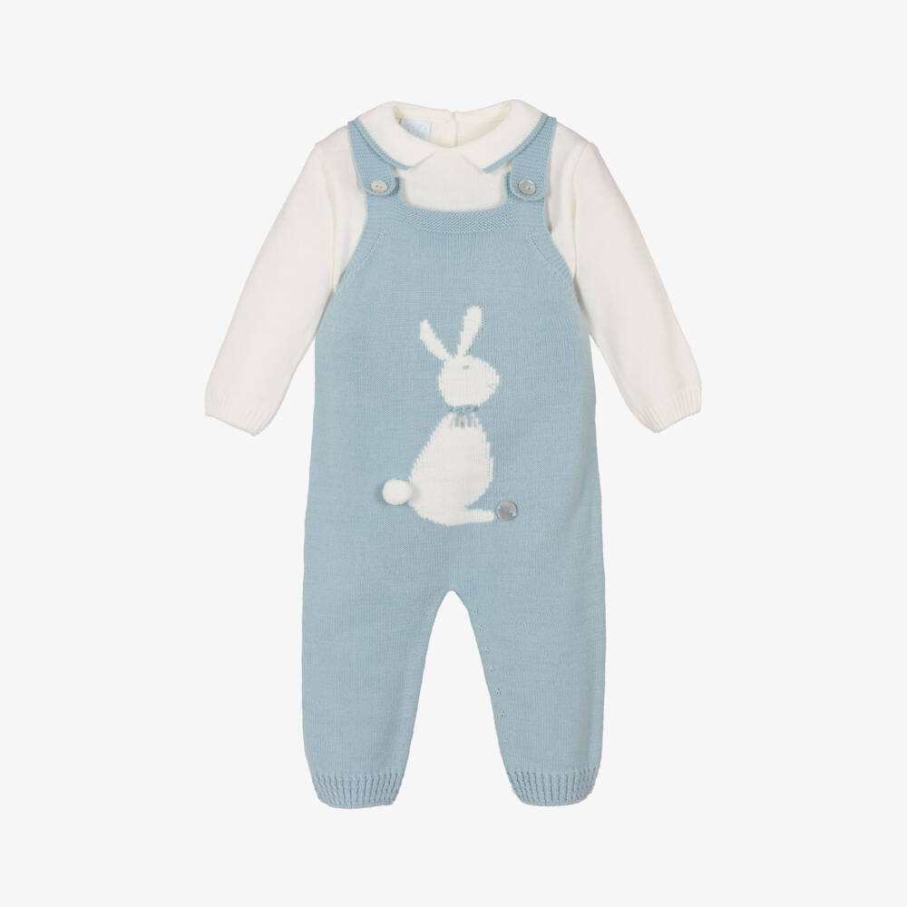 Artesanía Granlei-Boys Blue Bunny Knit Dungaree Set | Childrensalon Outlet