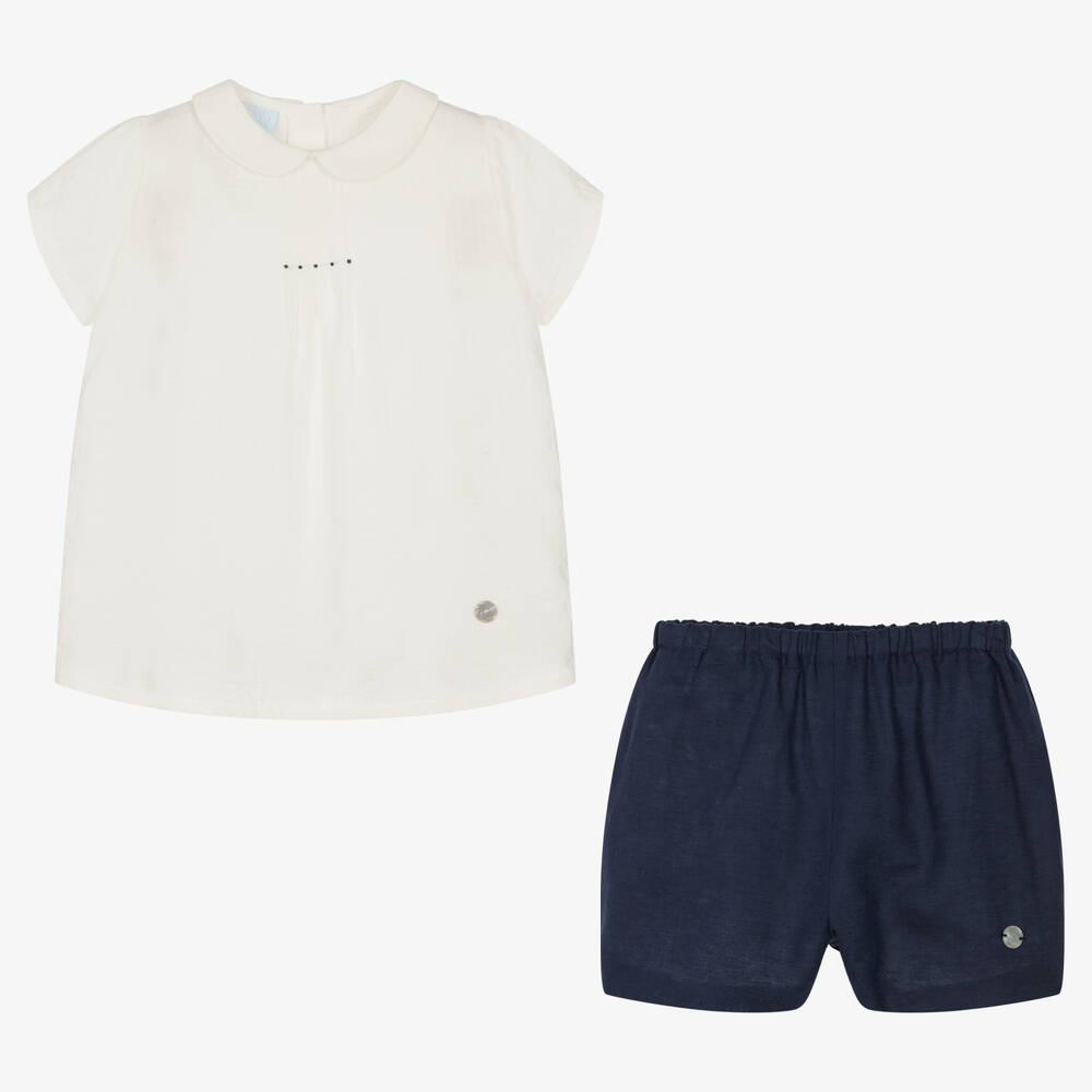 Artesanía Granlei-Boys Blue Cotton Shorts Set | Childrensalon Outlet