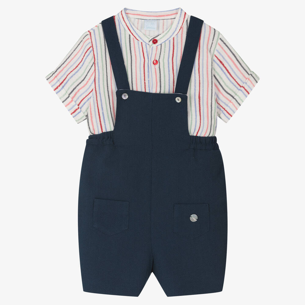 Artesanía Granlei - Boys Blue Dungaree Shorts Set | Childrensalon