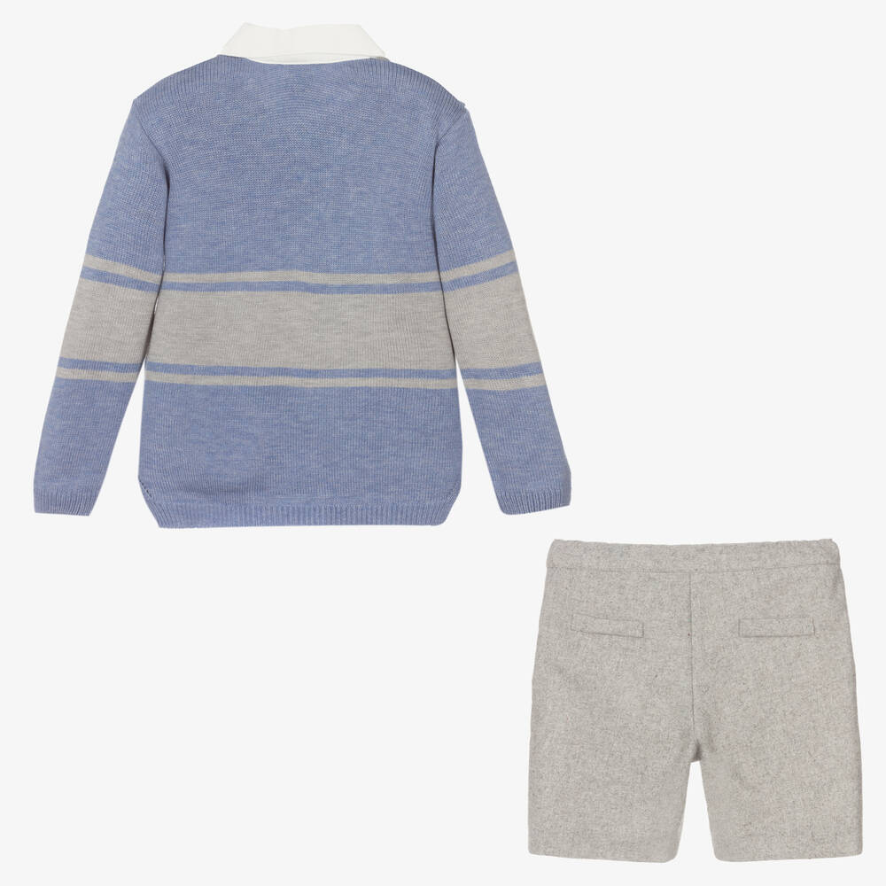 Artesanía Granlei-طقم شورت قطن وأكريليك لون أزرق ورمادي للأولاد | Childrensalon Outlet