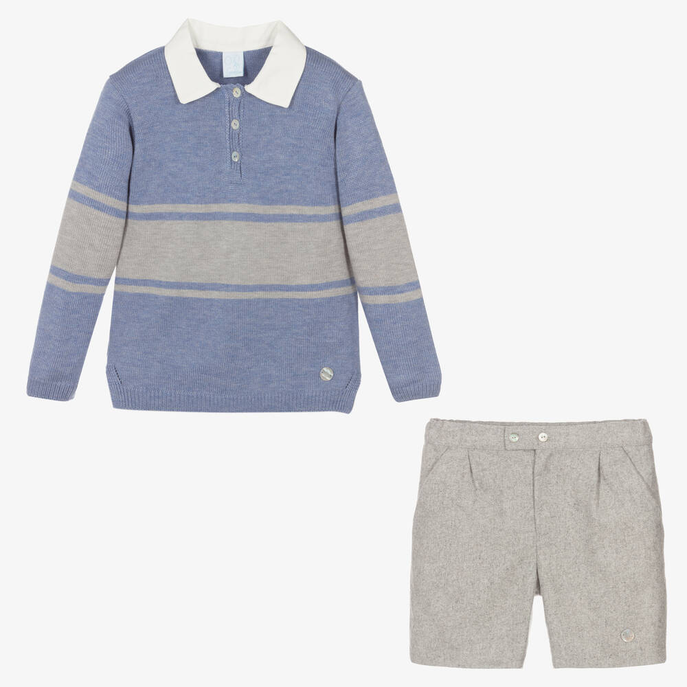 Artesanía Granlei-طقم شورت قطن وأكريليك لون أزرق ورمادي للأولاد | Childrensalon Outlet