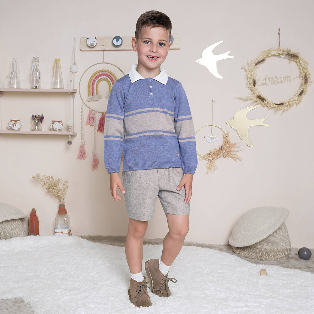 Artesanía Granlei-طقم شورت قطن وأكريليك لون أزرق ورمادي للأولاد | Childrensalon Outlet