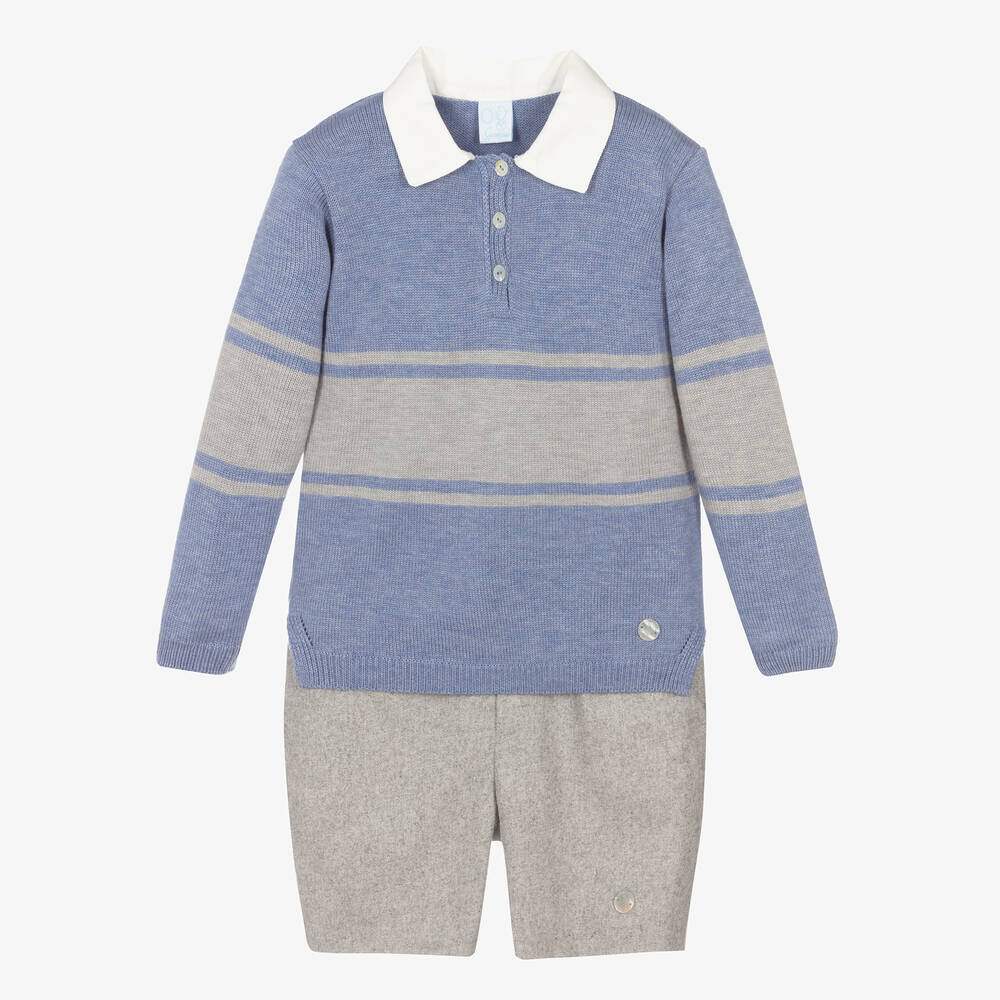 Artesanía Granlei-Голубой топ и серые шорты для мальчиков | Childrensalon Outlet