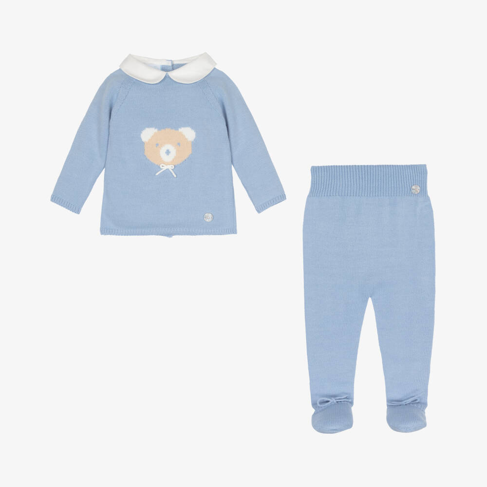 Artesanía Granlei-Boys Blue Knit Babygrow Set | Childrensalon Outlet