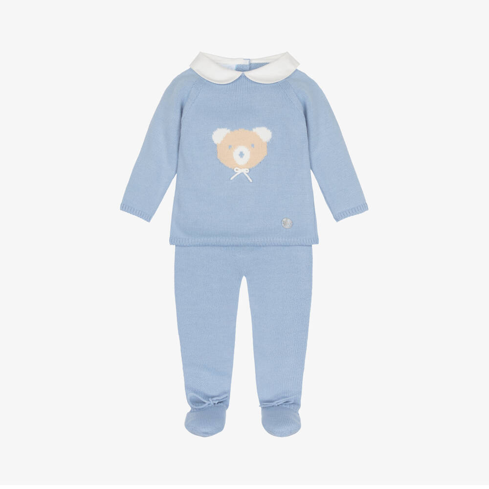 Artesanía Granlei-Boys Blue Knit Babygrow Set | Childrensalon Outlet