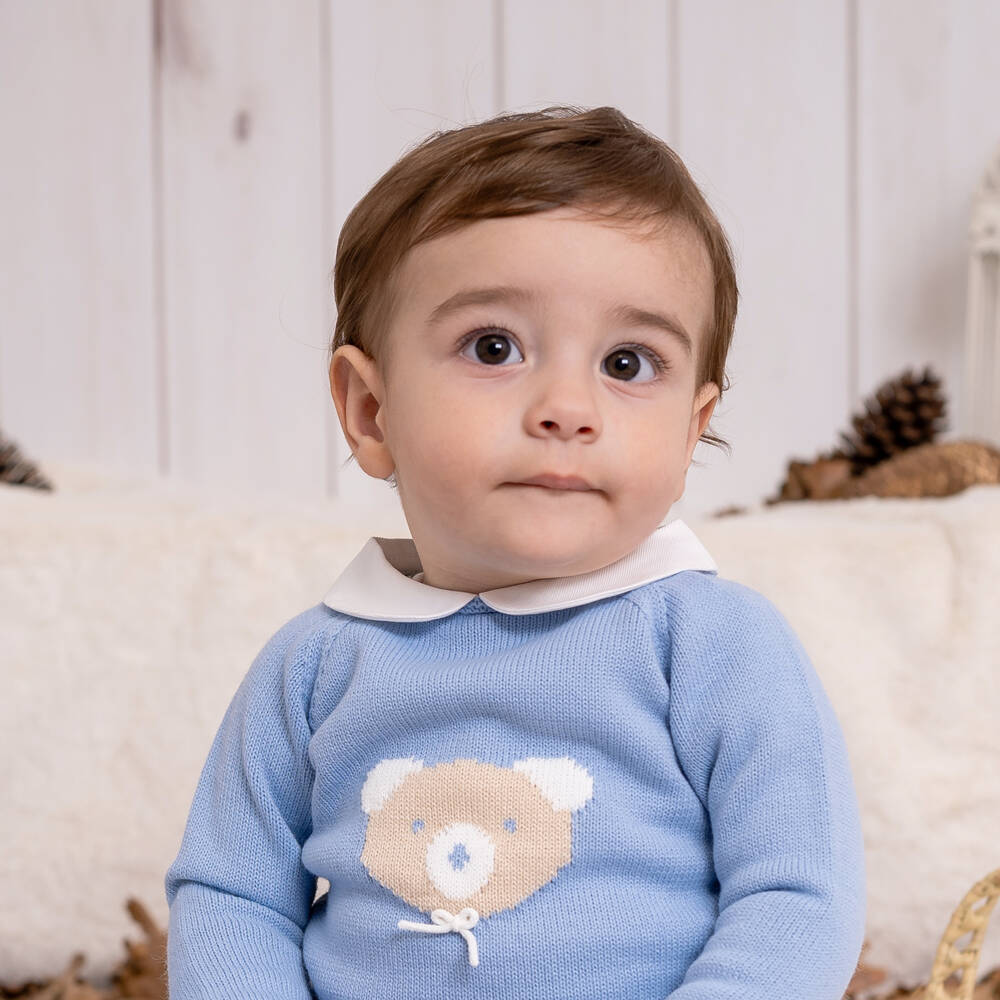 Artesanía Granlei-Boys Blue Knit Bear Shorts Set | Childrensalon Outlet