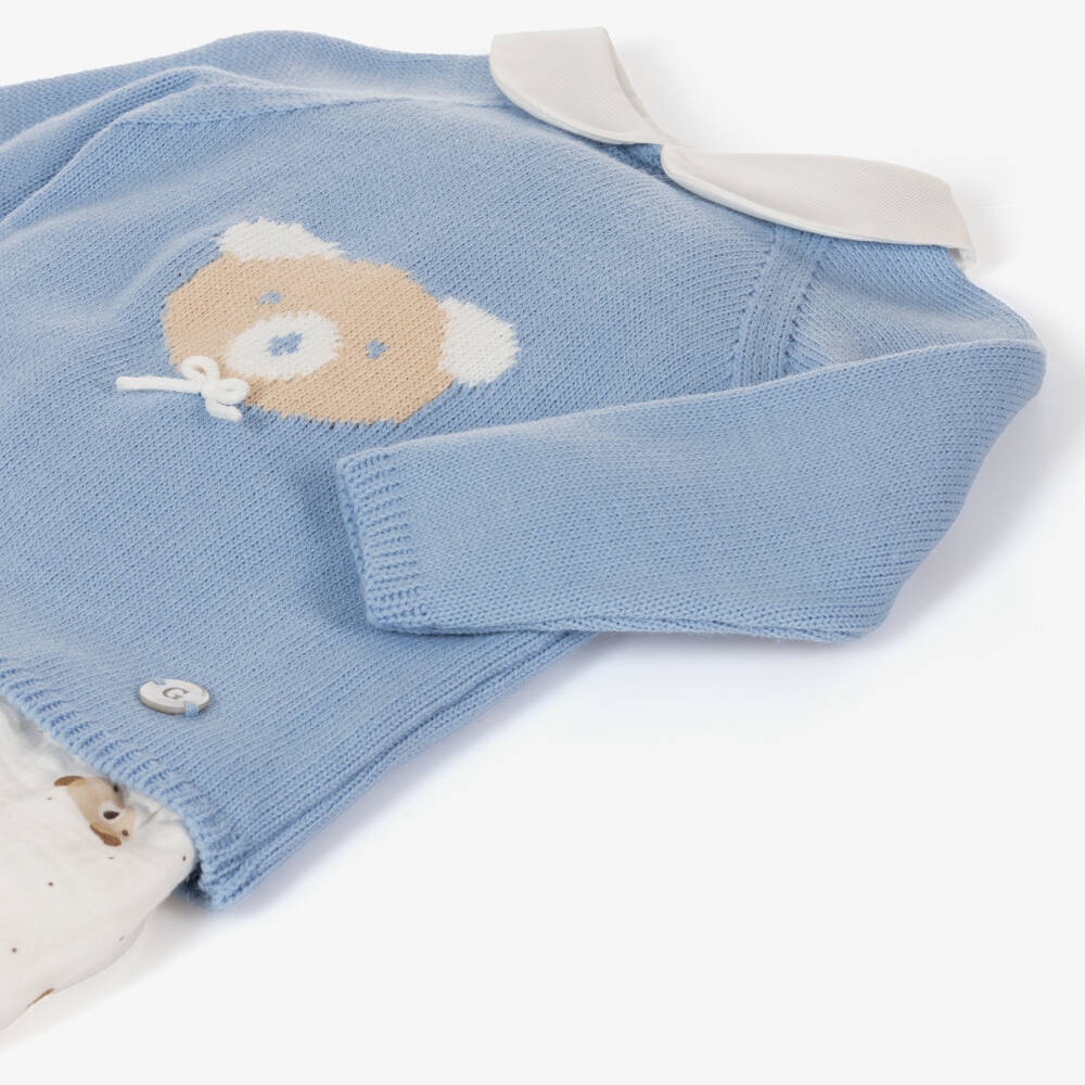 Artesanía Granlei-Boys Blue Knit Bear Shorts Set | Childrensalon Outlet