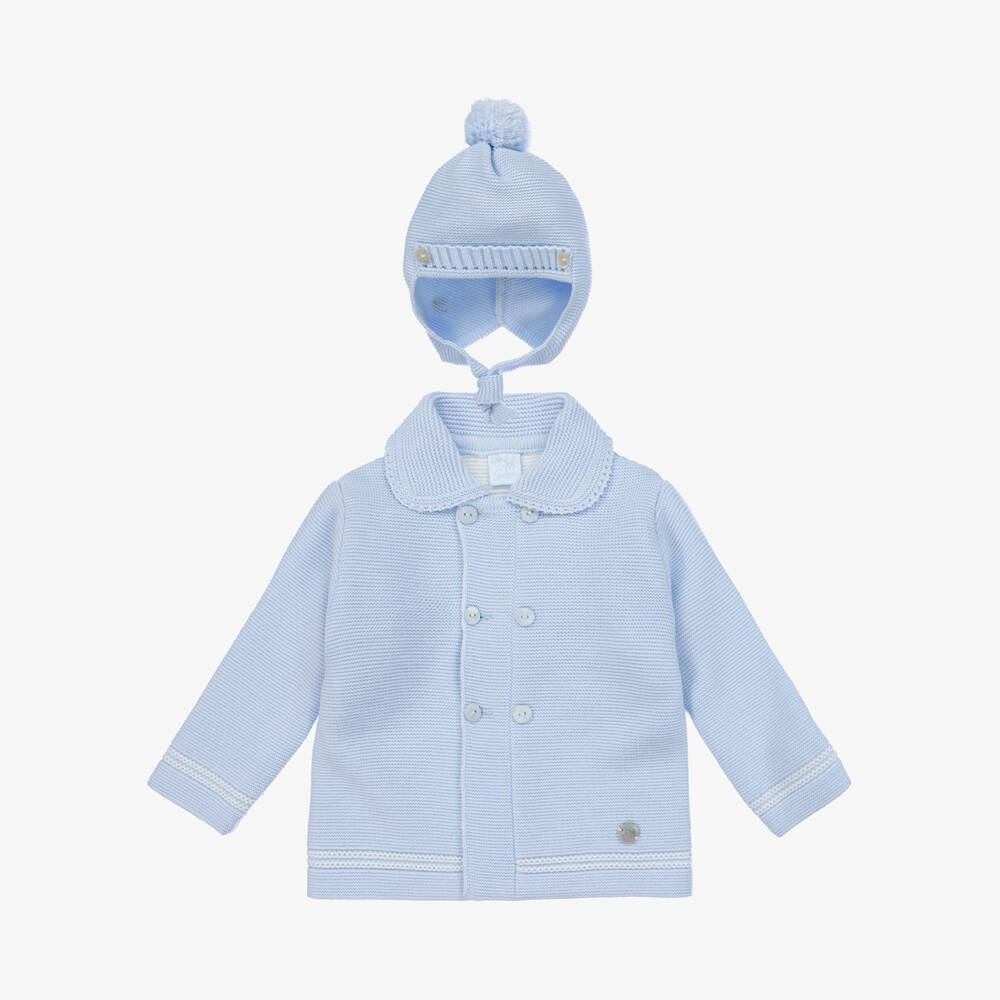 Artesanía Granlei-Boys Blue Knit Coat and Bonnet | Childrensalon Outlet