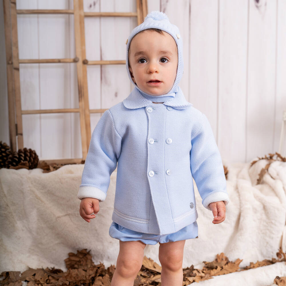 Artesanía Granlei-Boys Blue Knit Coat and Bonnet | Childrensalon Outlet