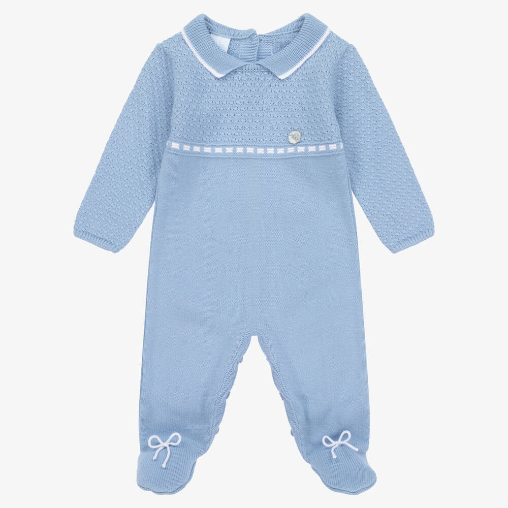 Artesanía Granlei - Boys Blue Knitted Babygrow | Childrensalon