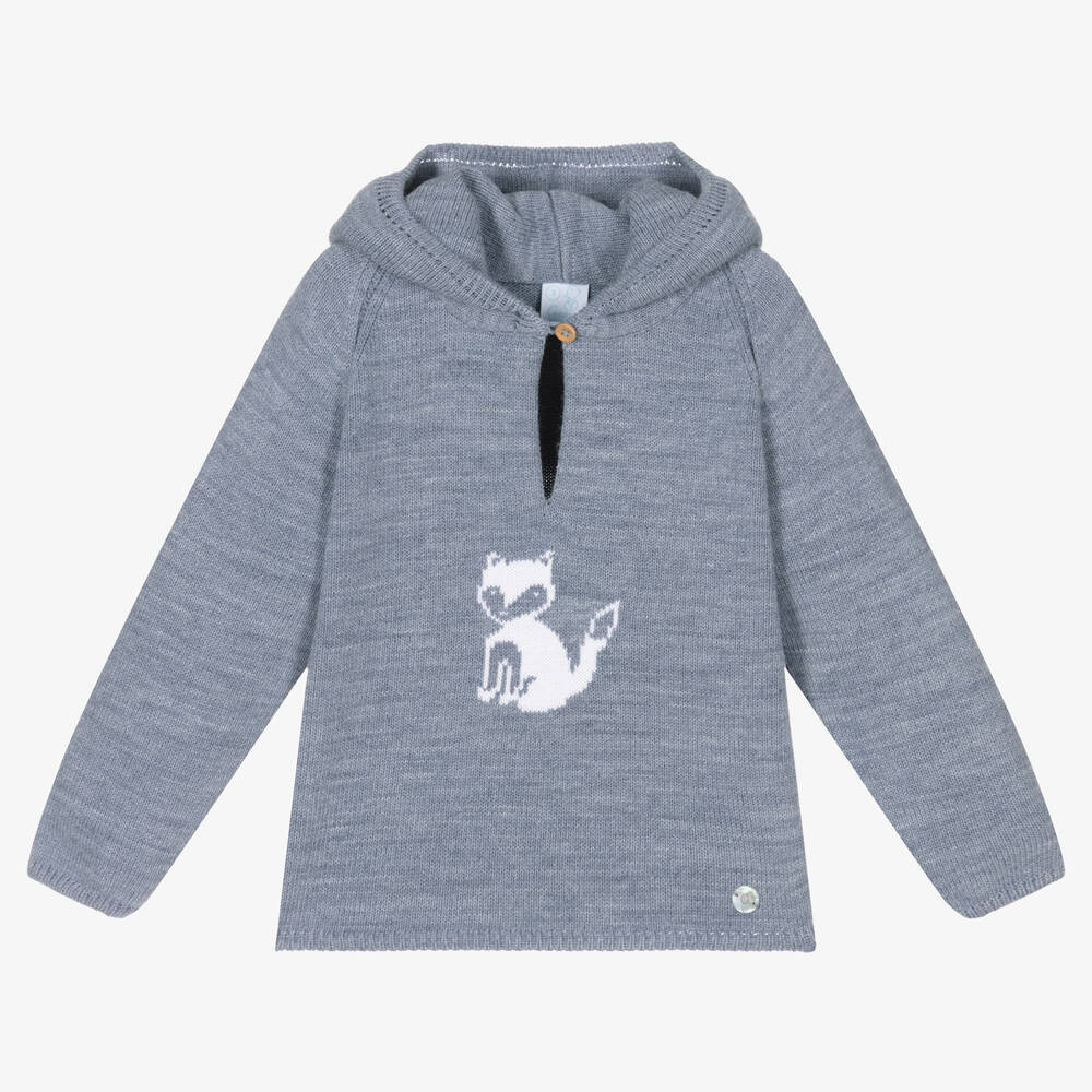 Artesanía Granlei - Blauer Strick-Kapuzenpullover (J)  | Childrensalon