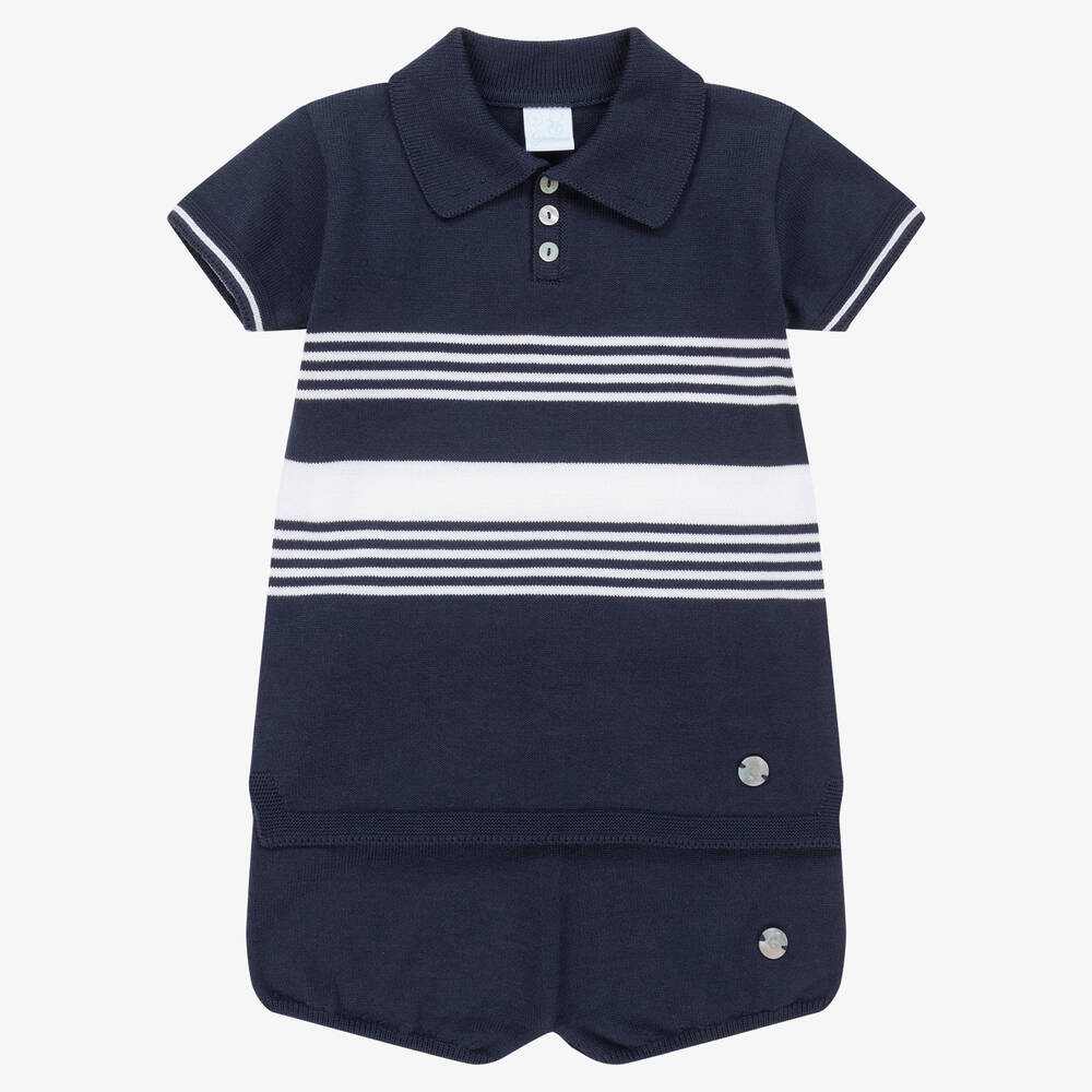 Artesanía Granlei-Boys Blue Knitted Shorts Set | Childrensalon Outlet