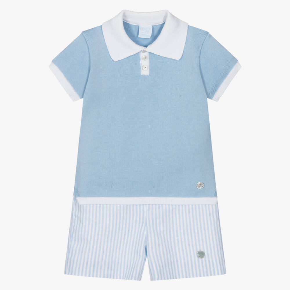 Artesanía Granlei-Boys Blue Knitted Top & Striped Shorts Set | Childrensalon Outlet