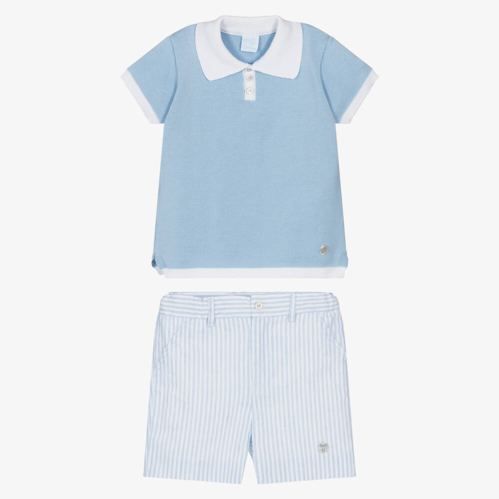 Artesanía Granlei-Boys Blue Knitted Top & Striped Shorts Set | Childrensalon Outlet