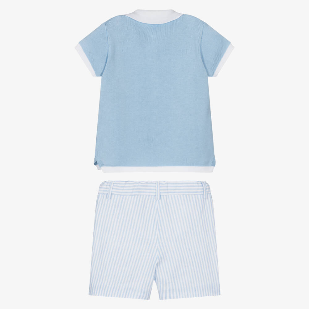 Artesanía Granlei-Boys Blue Knitted Top & Striped Shorts Set | Childrensalon Outlet