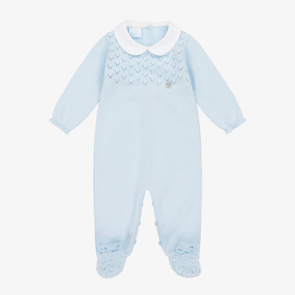 Artesanía Granlei-Boys Blue Lace Knit Romper | Childrensalon Outlet