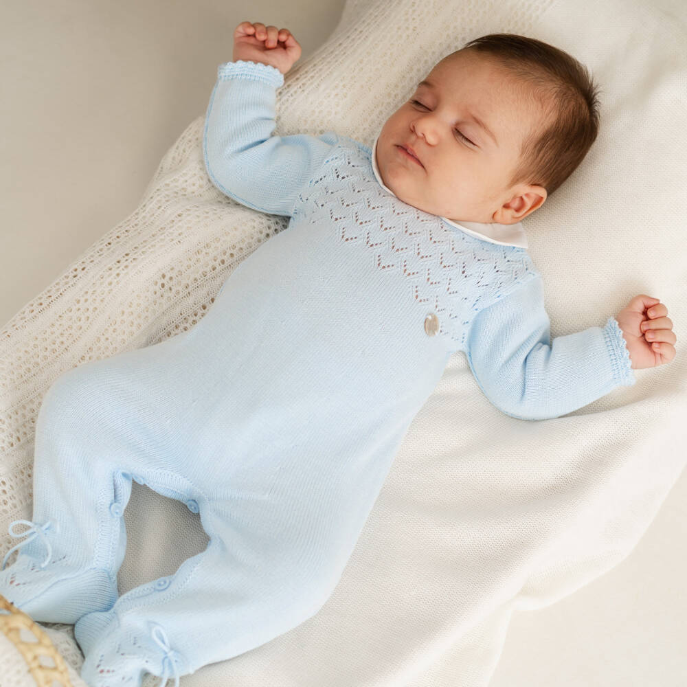Artesanía Granlei-Boys Blue Lace Knit Romper | Childrensalon Outlet