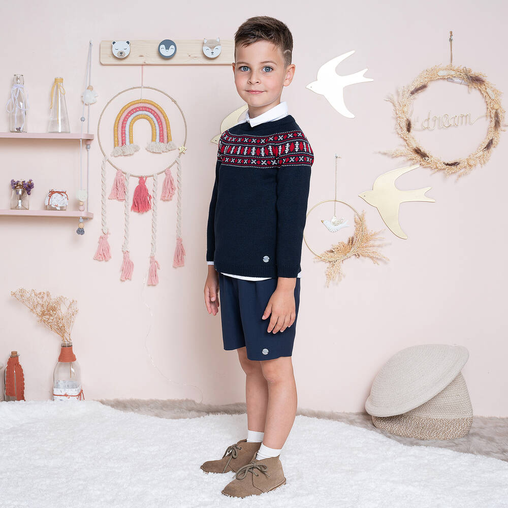 Artesanía Granlei-Boys Blue Sweater & Shorts Set | Childrensalon Outlet