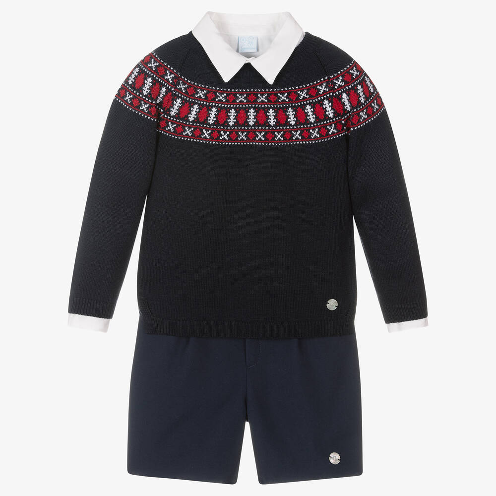 Artesanía Granlei - Boys Blue Sweater & Shorts Set | Childrensalon