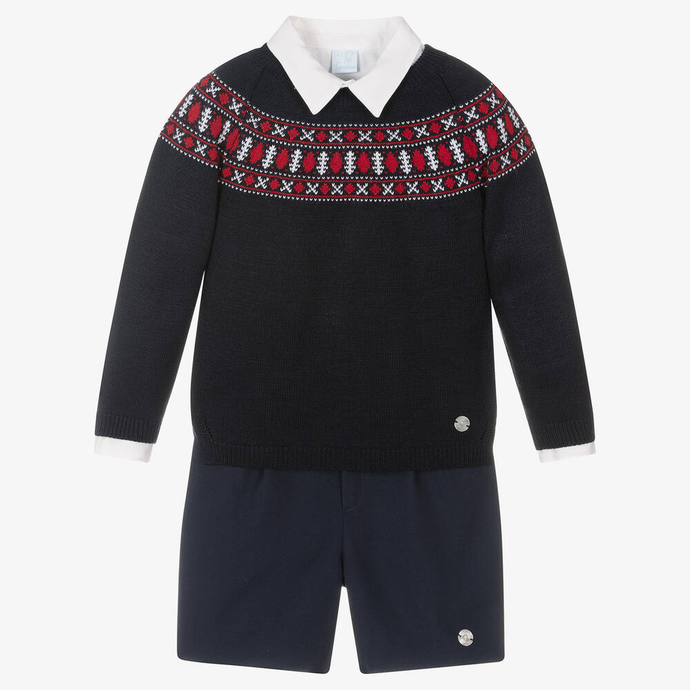 Artesanía Granlei - Blaues Pullover & Shorts Set (J) | Childrensalon