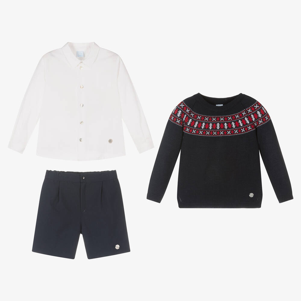 Artesanía Granlei-Boys Blue Sweater & Shorts Set | Childrensalon Outlet