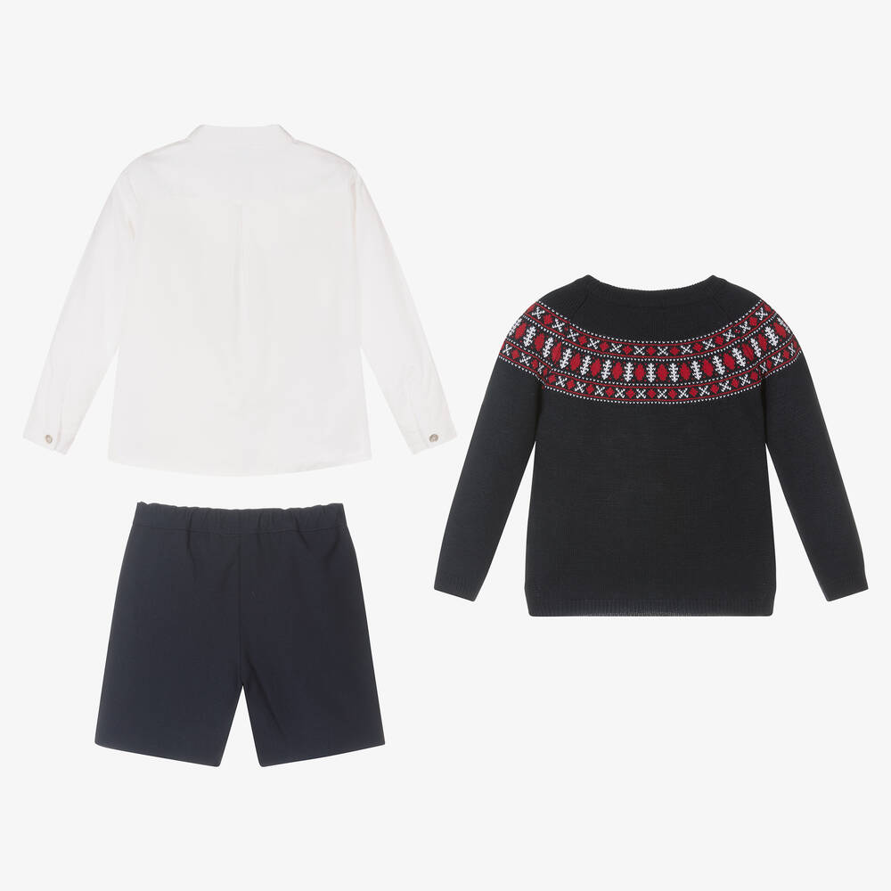 Artesanía Granlei-Boys Blue Sweater & Shorts Set | Childrensalon Outlet