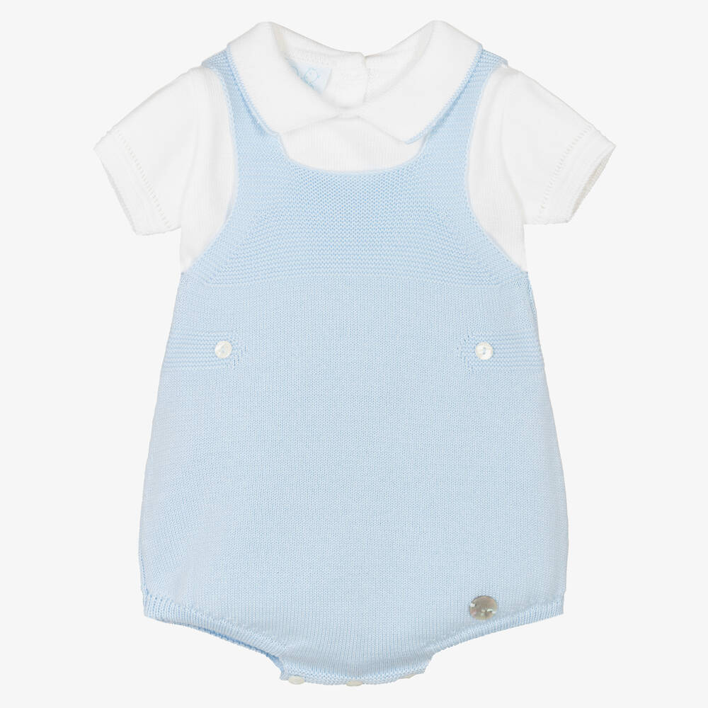 Artesanía Granlei - Boys Blue & White Knitted Babysuit Set | Childrensalon