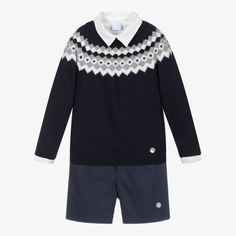 Artesanía Granlei-Boys Blue & White Shorts Set | Childrensalon Outlet