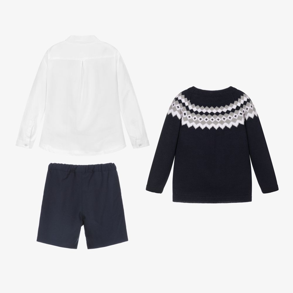 Artesanía Granlei-Boys Blue & White Shorts Set | Childrensalon Outlet