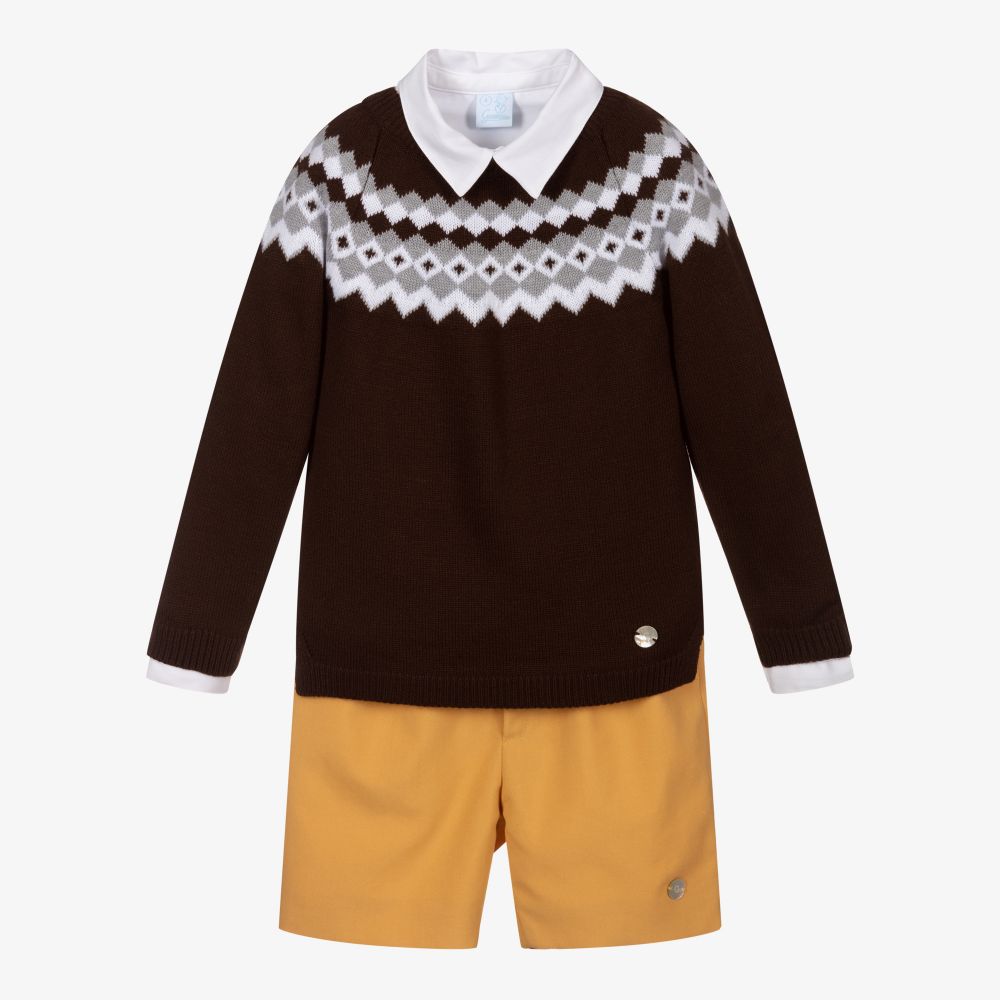 Artesanía Granlei - Braunes Shorts-Set (3-teilig) (J) | Childrensalon