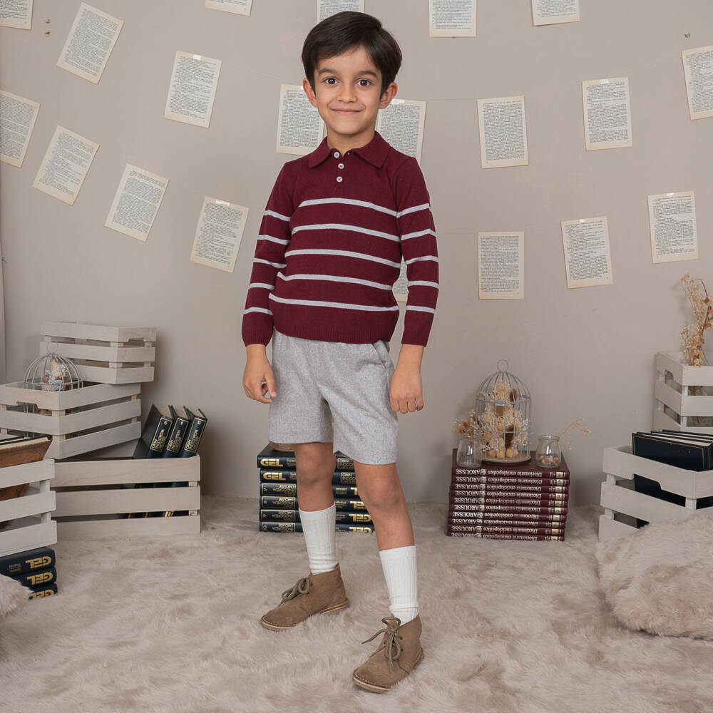 Artesanía Granlei-طقم شورت أكريليك محبوك لون أحمر برغندي ورمادي | Childrensalon Outlet