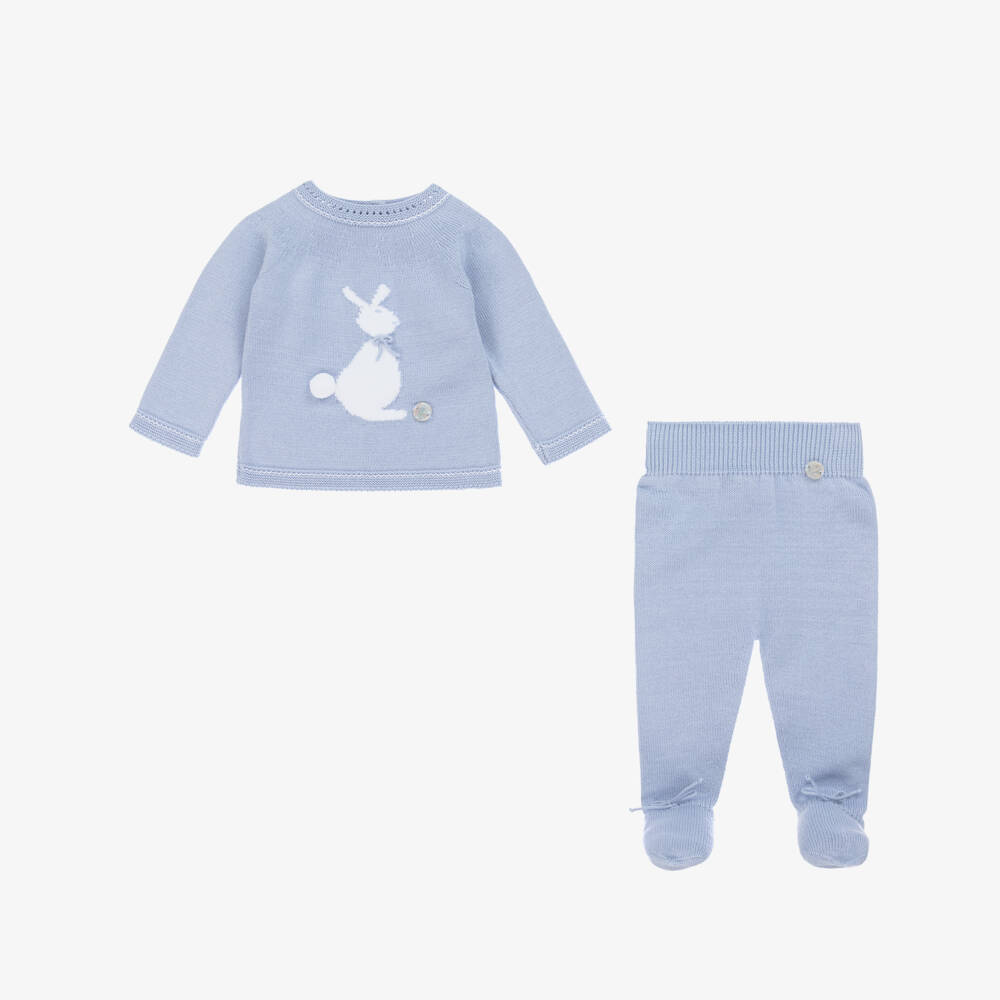 Artesanía Granlei-Boys Charming Blue Bunny Knit Set | Childrensalon Outlet