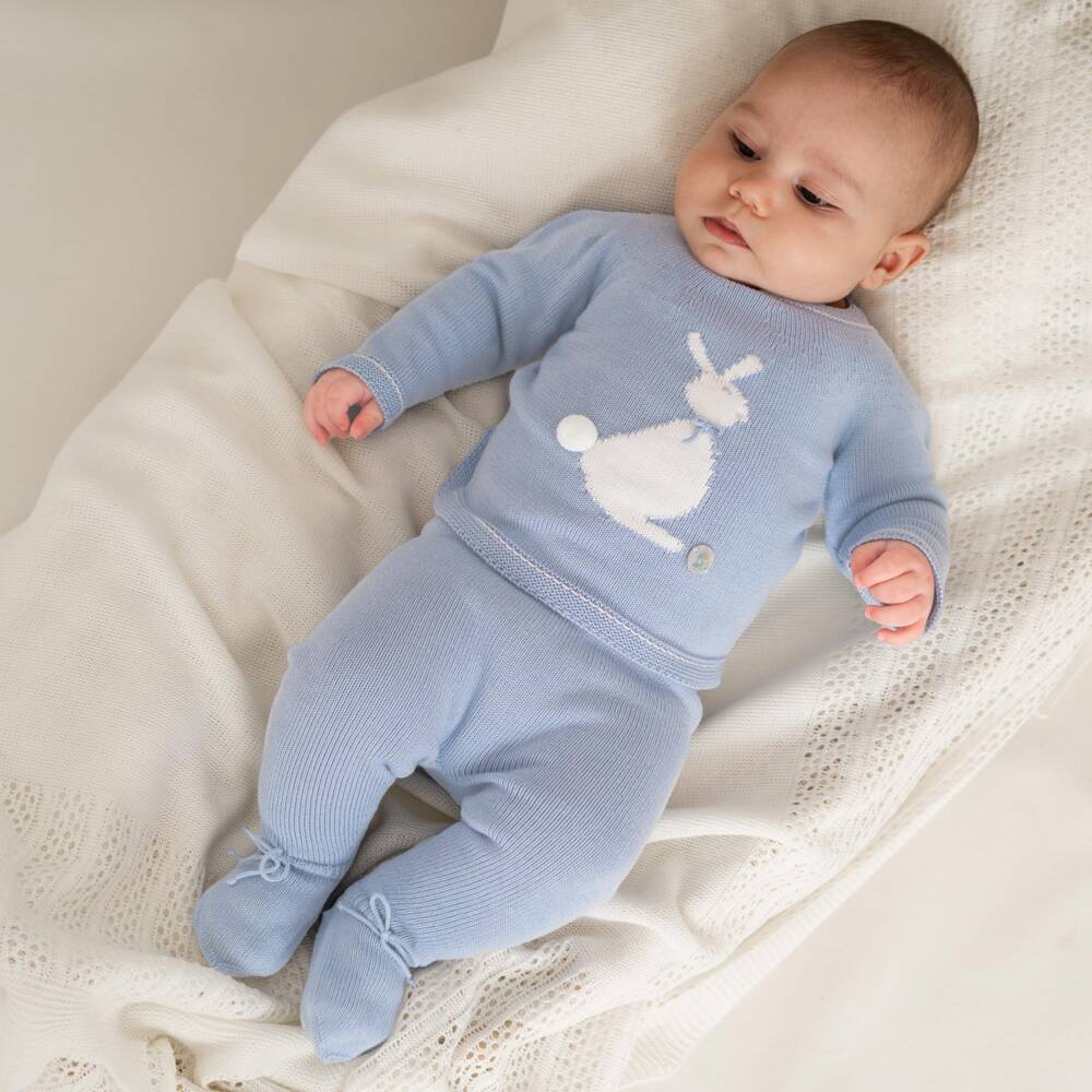 Artesanía Granlei-Boys Charming Blue Bunny Knit Set | Childrensalon Outlet