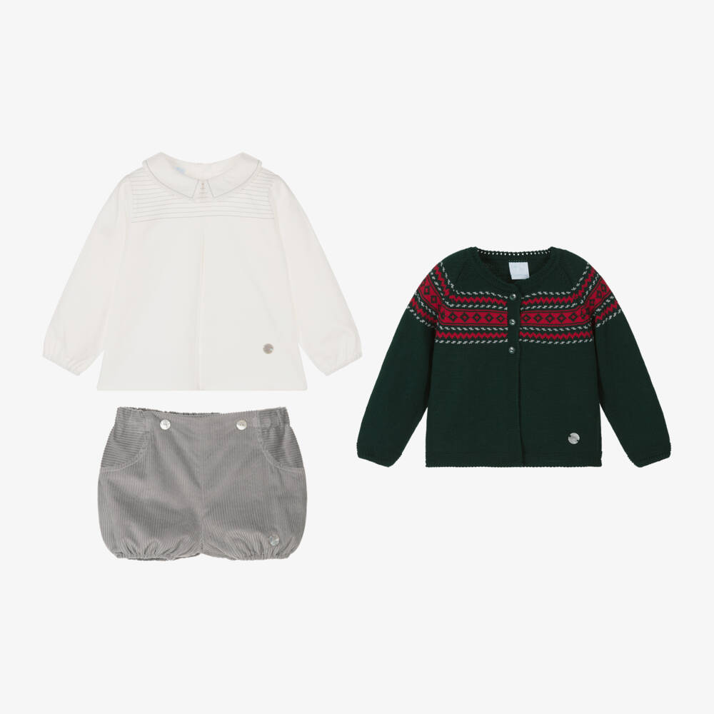 ارتيزانيا  غرانلي-طقم شورت مخمل لون رمادي للأولاد | Childrensalon Outlet